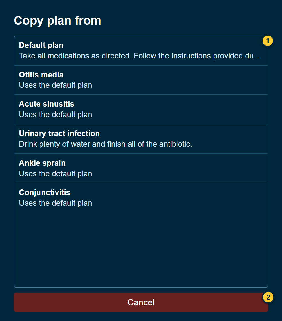 The Copy plan from list